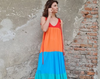 Robe d'été colorée, robe longue à cordes, robe longue à cordes, robe d'été sans manches, robe d'été pour femme, robe d'été longue, robe de plage,