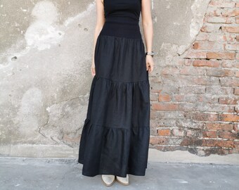 Black Linen Skirt, Linen Gypsy Skirt, Bohemian Linen Skirt, Maxi Long Linen Skirt, Summer Linen Skirt, Boho Black Skirt, Gipsy Linen Skirt