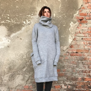 Loose Knit Sweater, Women Sweater Dress, Maxi Knit Sweater, Winter Knit Pullover, Casual Dress, Plus Size Dress, Gray Knit Sweater, Knit image 1