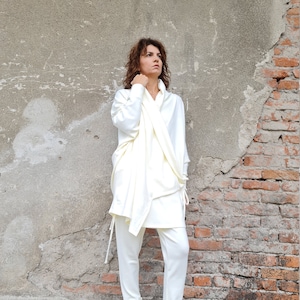 Wrap Cardigan, Ecru Knit Cardigan, Oversized Knit Cardigan, Women Knit Cardigan, Ecru Cardigan, Winter Top, Avant Garde Clothing, White