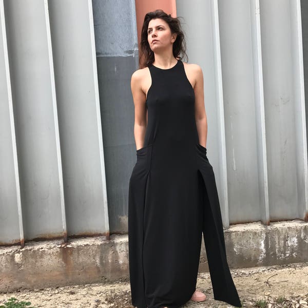 Black Maxi Dress, Black Abaya Dress, Casual Dress, Black Sleeveless Dress, Black Minimalist Dress, Black Summer Dress, Black Maxi Dress