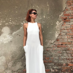 Women White Dress, White Maxi Dress, Women Dress, White Kaftan, Abaya Dress, Minimalist Dress, Cocktail Dress, Long Dress, Elegant Dress image 1