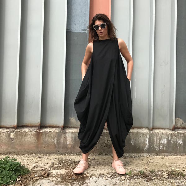 Plus Size Kleid, Leinen Kleid, Wickelkleid, Frauen Kleid, Ballon Kleid, Langes Kleid, Casual Schwarzes Kleid, Frauen Urbane Kleidung, Maxi Kleid