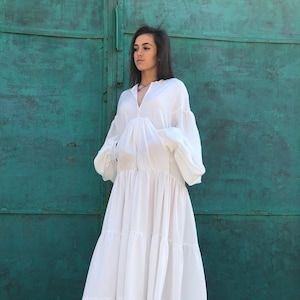 White Maxi Dress, Maxi Dress, Long Sleeves White Dress, Summer Maxi Dress, Maternity Maxi Dress, Summer Wedding Dress, White Dress