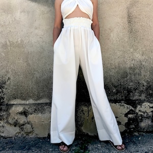 White Palazzo Pants, Wide Leg Pants, High Waist Pants, Avant Garde Pants, Women White Pants, Women Wide Leg Pants, Wide Pants, White Pants image 1