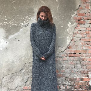 Knitted Dress, Plus Size Dress, Oversized Dress, Winter Maxi Dress, Maxi Kaftan Dress, Turtleneck Dress, Gray Dress, Women Dress, Warm Dress image 2