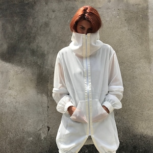 White fishnet hoodie hot sale