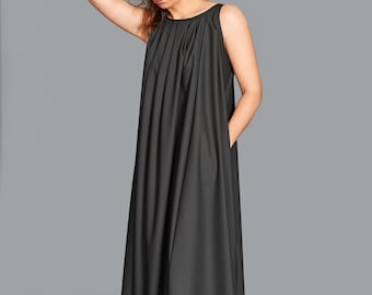 Black Kaftan Dress, Black Maxi Dress, Long Maxi Dress, Long Black Dress, Maxi Strap Dress, Maxi Sleeveless Dress, Pleated Dress, Black