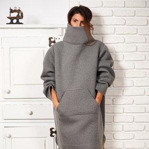 Turtleneck Sweater Tunic, Plus Size Clothing, Winter Dress, Casual Dress, Gray Tunic Sweatshirt, Boho Sweatshirt, Women Dress, Sweater Dress image 1