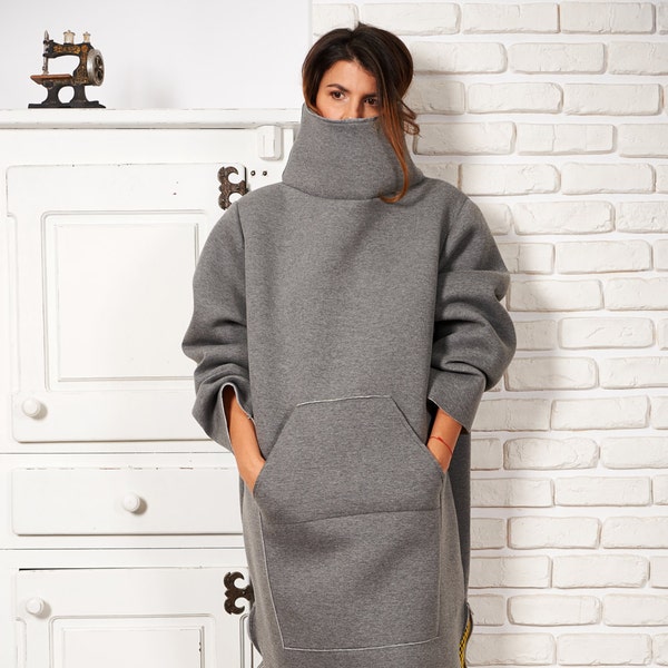 Turtleneck Sweater Tunic, Plus Size Clothing, Winter Dress, Casual Dress, Gray Tunic Sweatshirt, Boho Sweatshirt, Women Dress, Sweater Dress