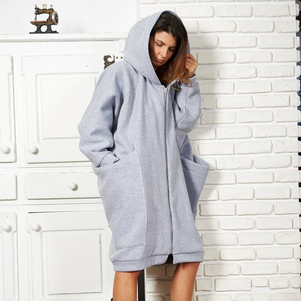 Übergroßer Hoodie, Kapuzenjacke, Übergröße Jacke, Baumwolle Kapuzenjacke, Loong Baumwolle Hoodie, Zipp Hoodie Jacke, Minimalistische Mode, Plus Size