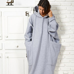 Maxi Sweatshirt Dress, Hooded Sweatshirt Dress, Women Maxi Dress, Maxi Sweater Dress, Maxi Dress, Hooded Sweatshirt, Long Sweatshirt Dress image 3