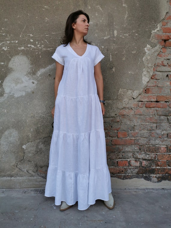 chinese dress ladies Verlaine White Linen Blend Maxi Dress main image 1