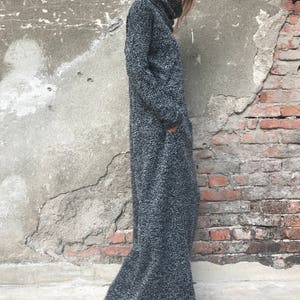 Knitted Dress, Plus Size Dress, Oversized Dress, Winter Maxi Dress, Maxi Kaftan Dress, Turtleneck Dress, Gray Dress, Women Dress, Warm Dress image 3