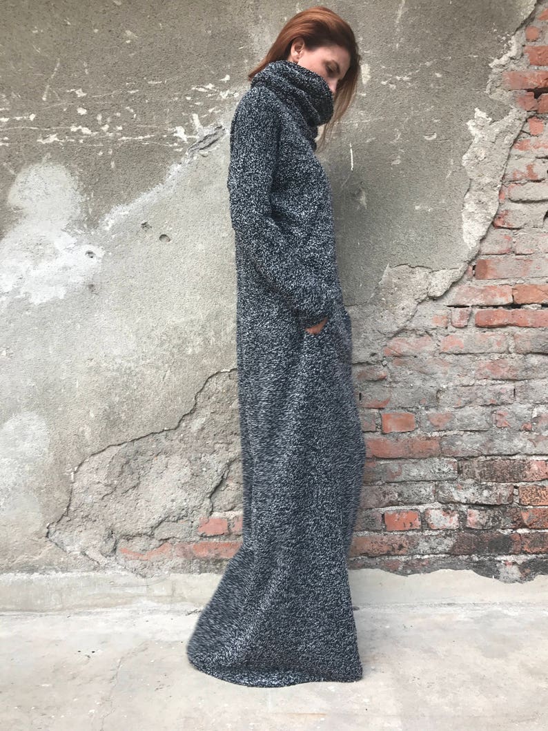 Knitted Dress, Plus Size Dress, Oversized Dress, Winter Maxi Dress, Maxi Kaftan Dress, Turtleneck Dress, Gray Dress, Women Dress, Warm Dress image 3