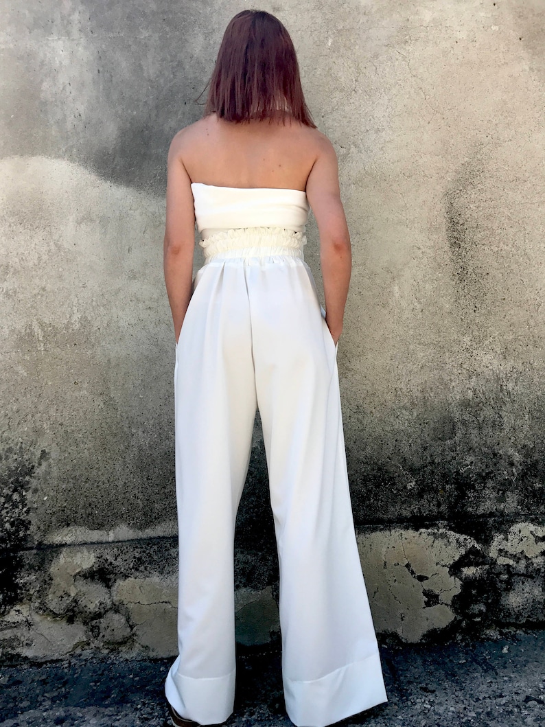 White Palazzo Pants, Wide Leg Pants, High Waist Pants, Avant Garde Pants, Women White Pants, Women Wide Leg Pants, Wide Pants, White Pants image 3