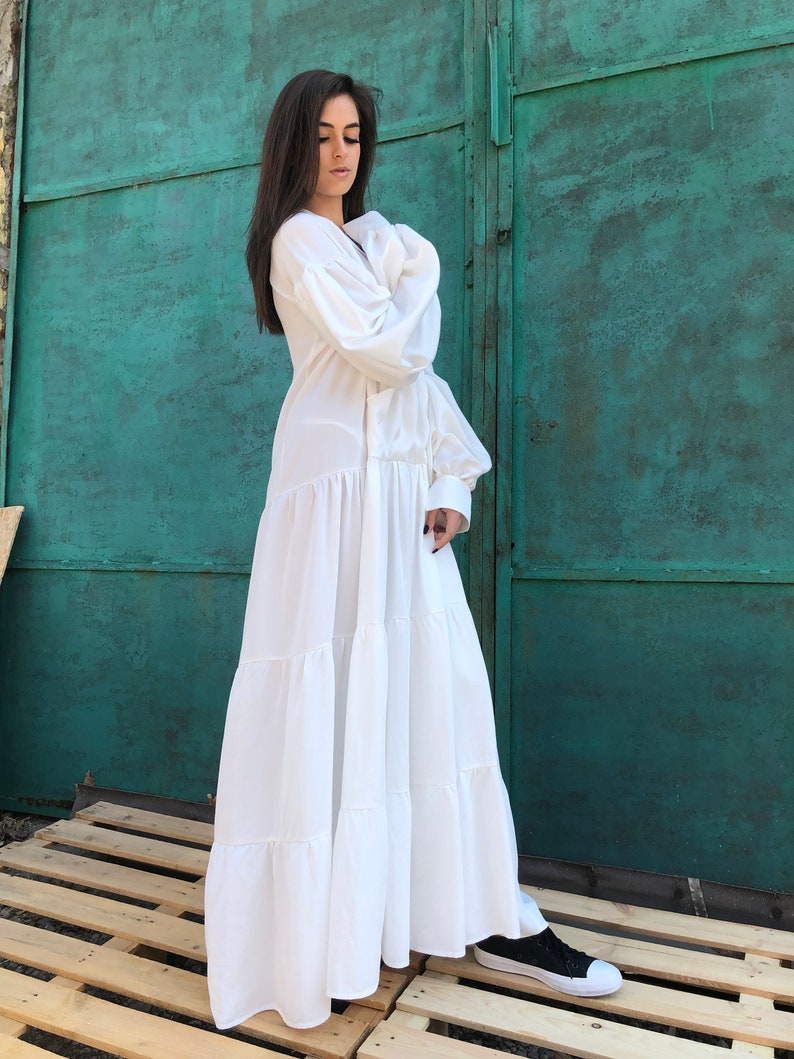 White Maxi Dress, Maxi Dress, Long Sleeves White Dress, Summer Maxi Dress, Maternity Maxi Dress, Summer Wedding Dress, White Dress image 4