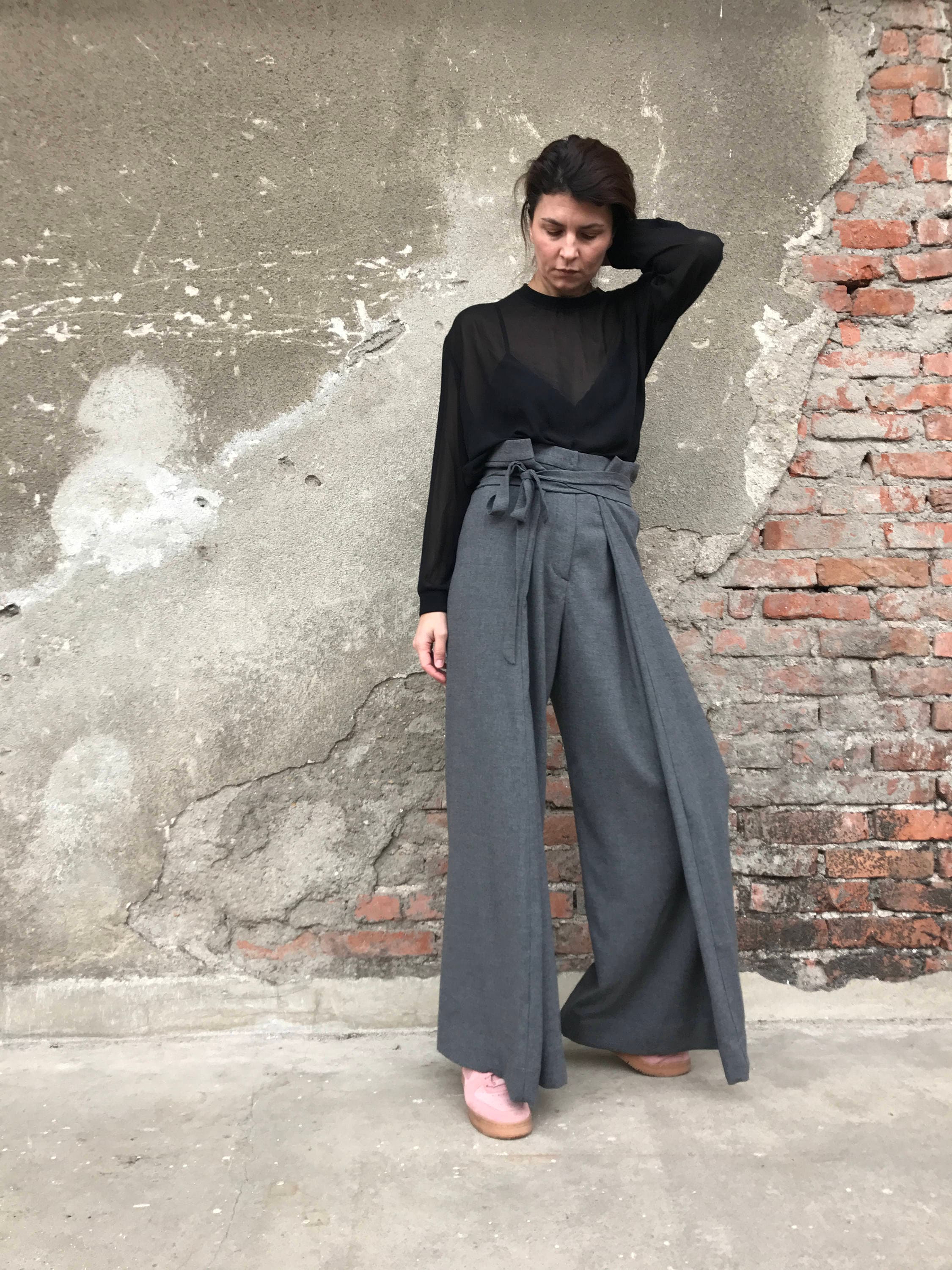 Plus Button High Waisted Wide Leg Pants