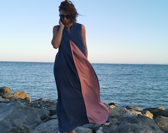 Vestido largo de tencel, vestido caftán de tencel, vestido largo holgado, vestido largo sin mangas, vestido largo de tencel, vestido de talla grande, vestido largo, vestido de verano