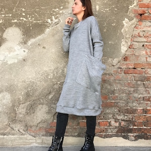 Loose Knit Sweater, Women Sweater Dress, Maxi Knit Sweater, Winter Knit Pullover, Casual Dress, Plus Size Dress, Gray Knit Sweater, Knit image 5