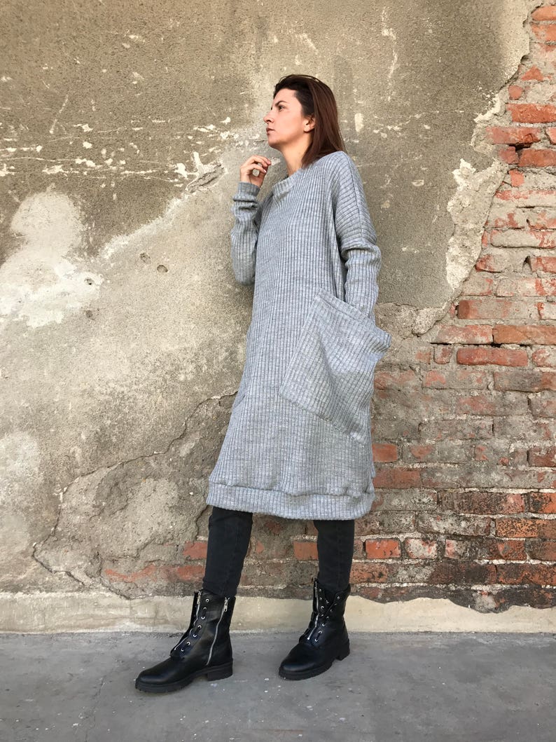 Loose Knit Sweater, Women Sweater Dress, Maxi Knit Sweater, Winter Knit Pullover, Casual Dress, Plus Size Dress, Gray Knit Sweater, Knit image 5