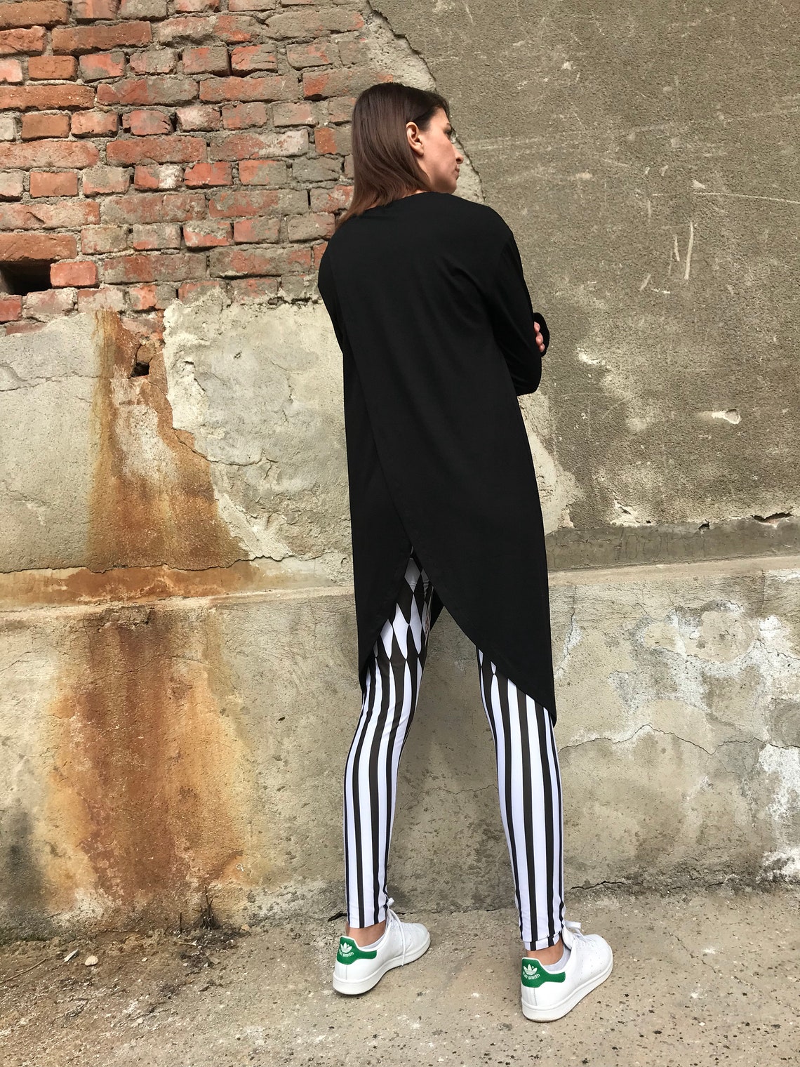 Black Button Shoulder Asymmetrical Tunic Top