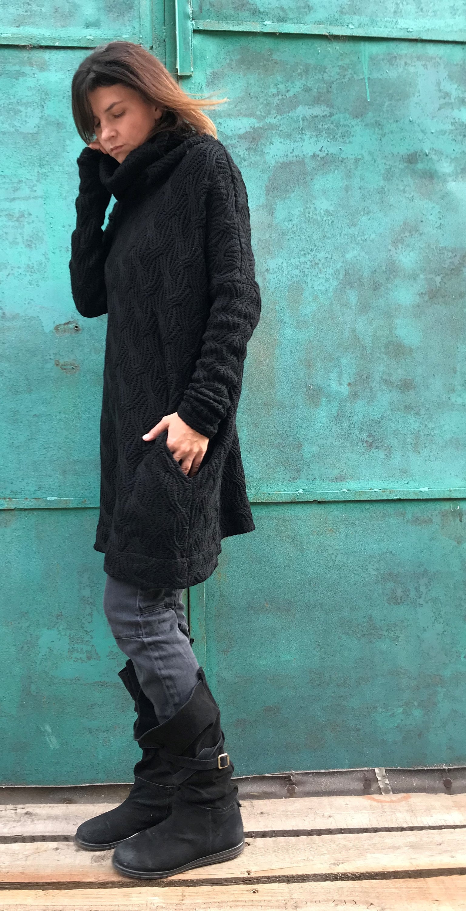 Womens Black Sweater Oversized Black Sweater Black Knit | Etsy