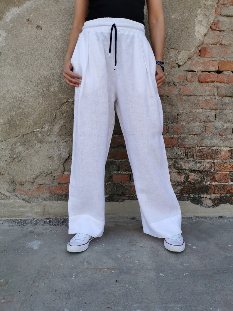 Wide Leg Pants, White Linen Pants, Summer Linen Pants, White Palazzo Pants, Palazzo Linen Pants, Wide Linen Pants, Wide Leg Linen Pants image 3