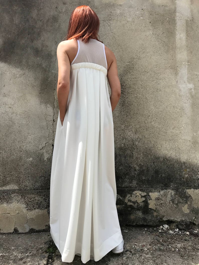White maxi Dress, Women Maxi Dress, Asymmetrical Maxi Dress, Minimalist Dress, Sleeveless Maxi Dress, Long Dress, Maxi Dress, Womens Dress image 4