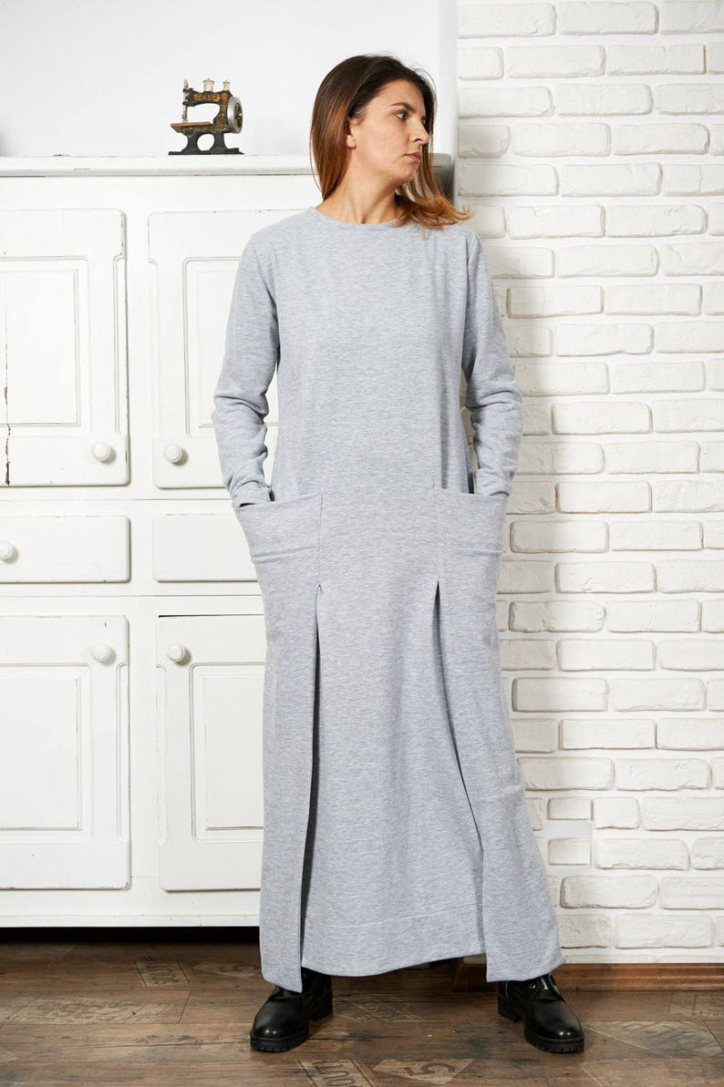 Abaya Dress, Plus Size Kaftan Dress, Maxi Dress, Sweater Dress, Women Dress, Minimalist Dress, Long Maxi Dress, Gray Dress, Elegant Dress, image 3