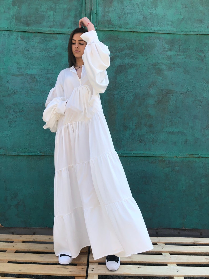 White Maxi Dress, Maxi Dress, Long Sleeves White Dress, Summer Maxi Dress, Maternity Maxi Dress, Summer Wedding Dress, White Dress image 6