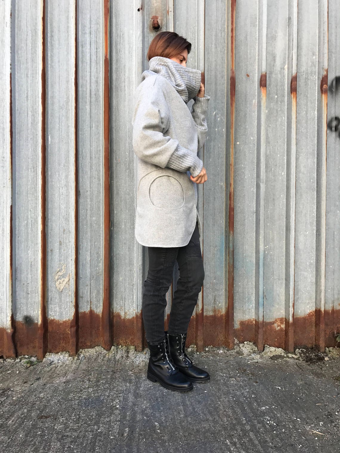 Womens Wool Coat Womens Winter Coat Gray Coat High Collar Etsy