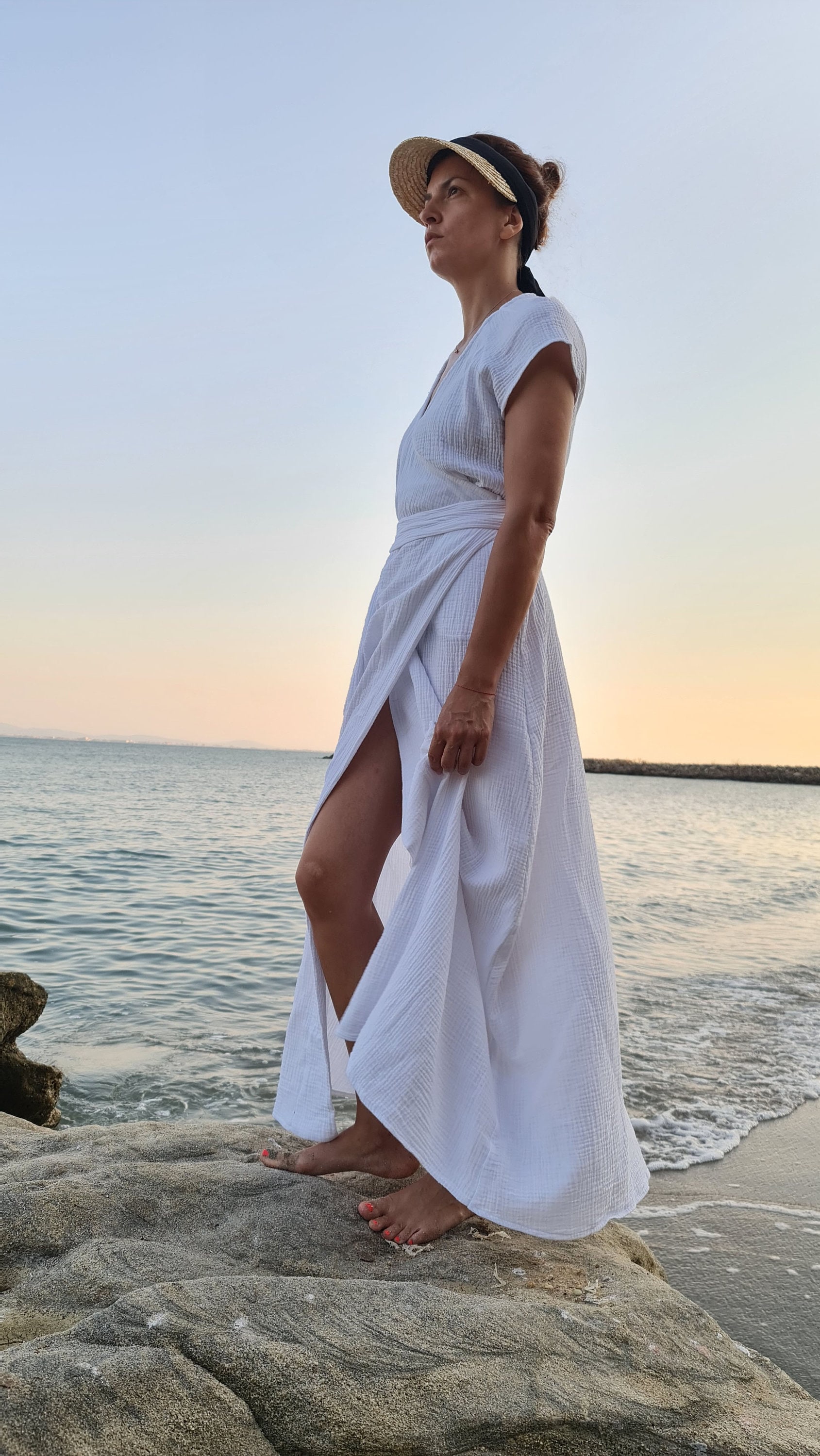 White Muslin Wrap Dress, Organic Double Gauze Cotton Maxi Dress, Boho  Wedding After Party Dress, Lightweight Summer Resort Wear With Pockets -  Etsy
