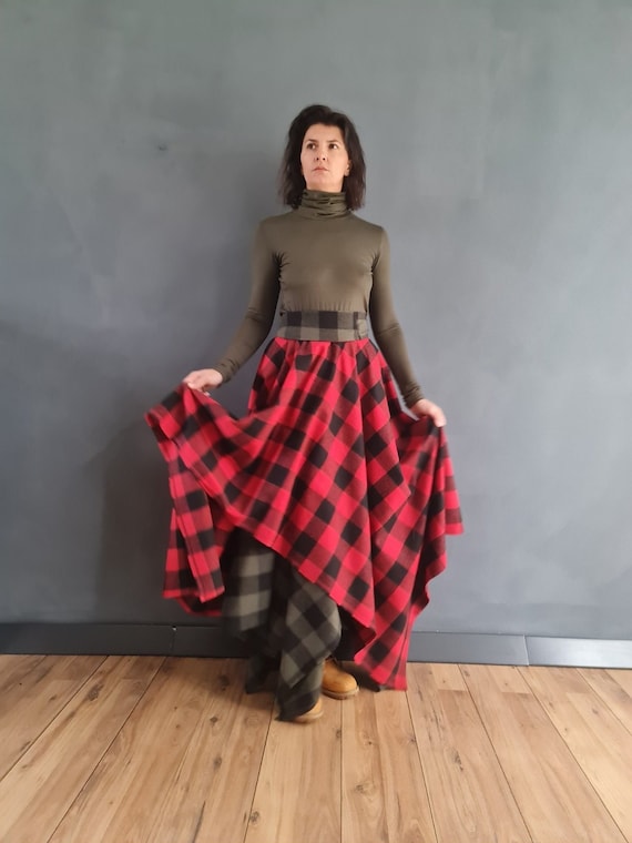 Asymmetrical skirt plaid sales