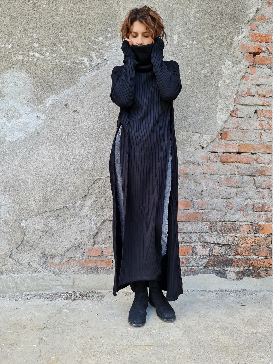 トゥデイフル slit neck knit dress 36 Slit Sweater Dress, Long Sweater Dress, Long Slits Knit