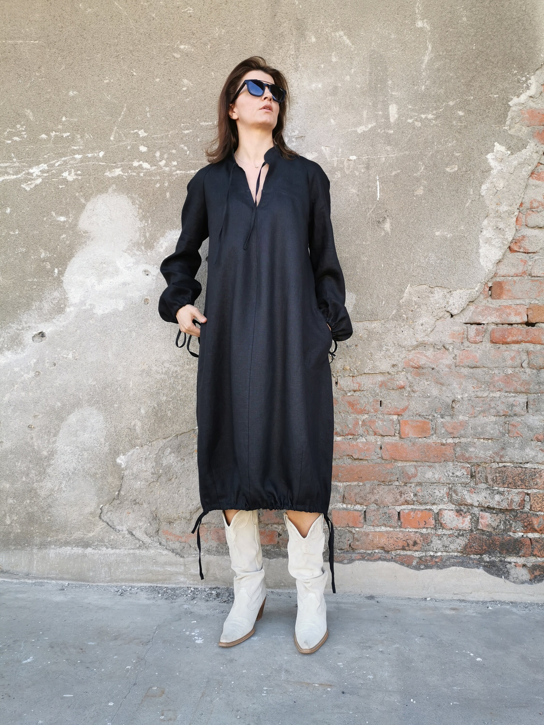 Linen Shirt Dress, White Linen Dress, Loose Linen Dress Linen Shirt Dress, White Linen Dress, Loose Linen Dress