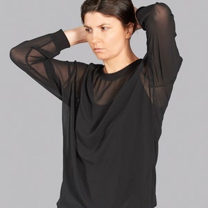 Chiffon Top, Black Sweater, Minimalist Top, Urban Clothing, Loose Sweater, Pullover For Women, Sheer Top, Formal Sweater, Casual Sweater image 5