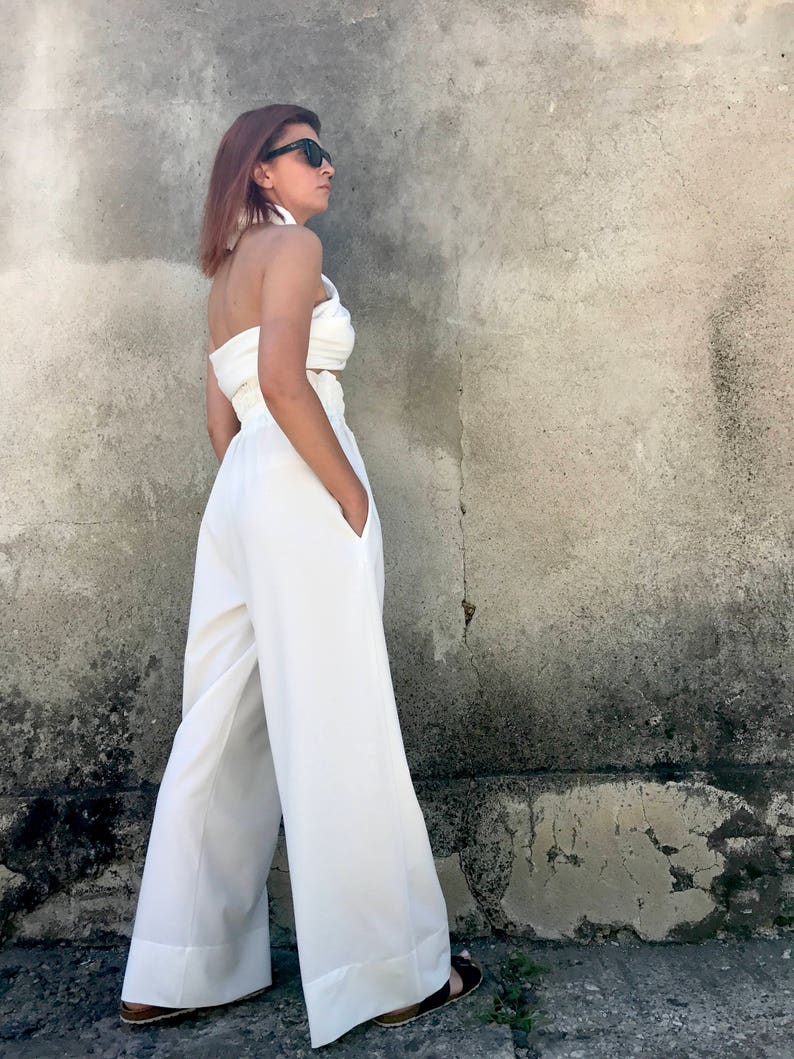 White Palazzo Pants, Wide Leg Pants, High Waist Pants, Avant Garde Pants, Women White Pants, Women Wide Leg Pants, Wide Pants, White Pants image 4