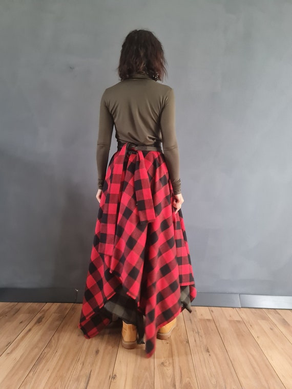 Asymmetrical Skirt, Women Christmas Outfit, Holiday Tartan