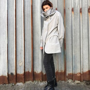 Womens Wool Coat, Womens Winter Coat, Gray Coat, High Collar Coat, Fall Winter Clothing, Wrap Coat, Plus Size Coat, Warm Coat, Women Coat image 5