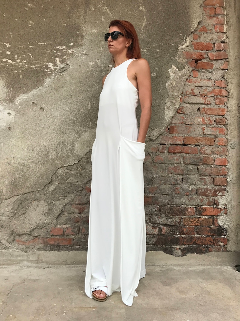 Women White Dress, White Maxi Dress, Women Dress, White Kaftan, Abaya Dress, Minimalist Dress, Cocktail Dress, Long Dress, Elegant Dress image 4