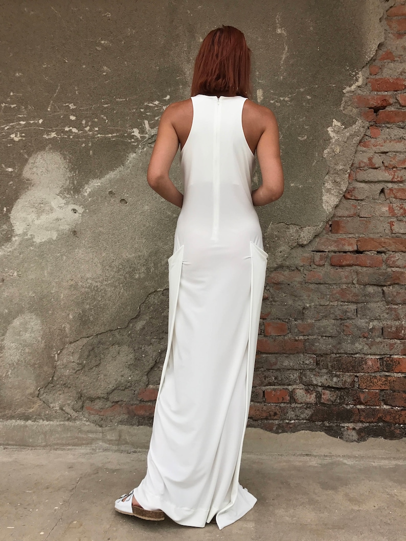 Women White Dress, White Maxi Dress, Women Dress, White Kaftan, Abaya Dress, Minimalist Dress, Cocktail Dress, Long Dress, Elegant Dress image 5