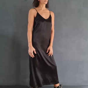 Silk Slip Dress, Black Silk Dress, Cocktail Silk Dress, Black Strappy Dress, Midi Slip Dress, Dress, Women Silk Dress, Silk Strappy Dress image 4