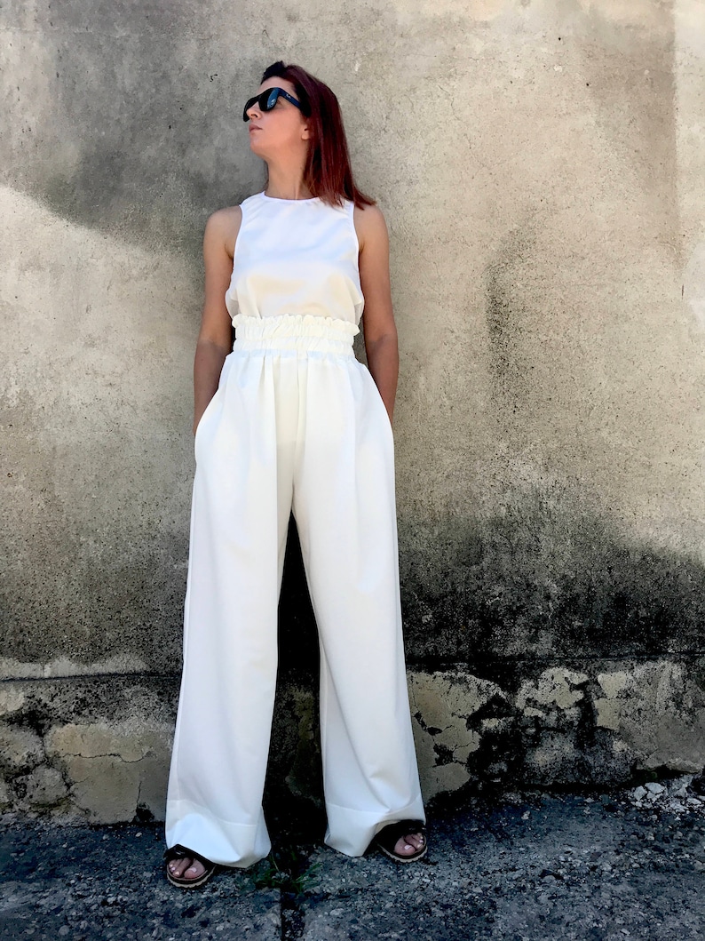 White Palazzo Pants, Wide Leg Pants, High Waist Pants, Avant Garde Pants, Women White Pants, Women Wide Leg Pants, Wide Pants, White Pants image 2