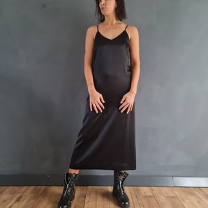 Silk Slip Dress, Black Silk Dress, Cocktail Silk Dress, Black Strappy Dress, Midi Slip Dress, Dress, Women Silk Dress, Silk Strappy Dress image 7