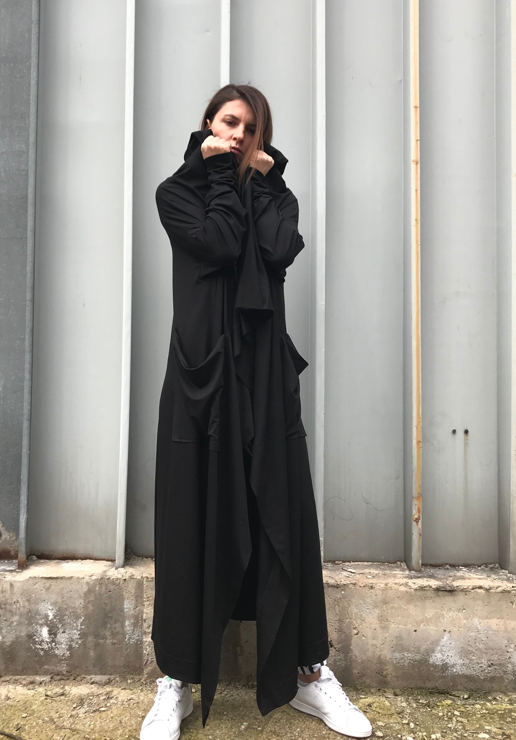 black dress with black gloves Scallop Cardigan – Elie Tahari