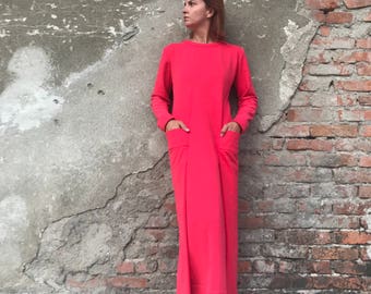Red Maxi Dress, Red Dress, Abaya Dress, Loose Dress, Plus Size Kaftan, Maxi Dress, Futuristic Clothing, Minimalist Dress, Plus Size Kaftan