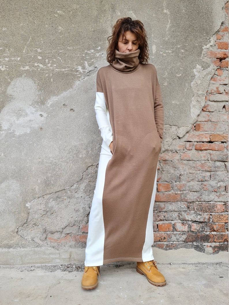 Two Colored Knit Dress Long Winter Dress Long Knit Dress Etsy