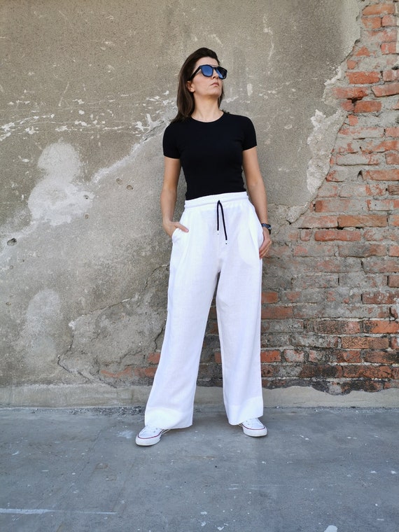 Wide Leg Pants, White Linen Pants, Summer Linen Pants, White Palazzo Pants,  Palazzo Linen Pants, Wide Linen Pants, Wide Leg Linen Pants -  Canada