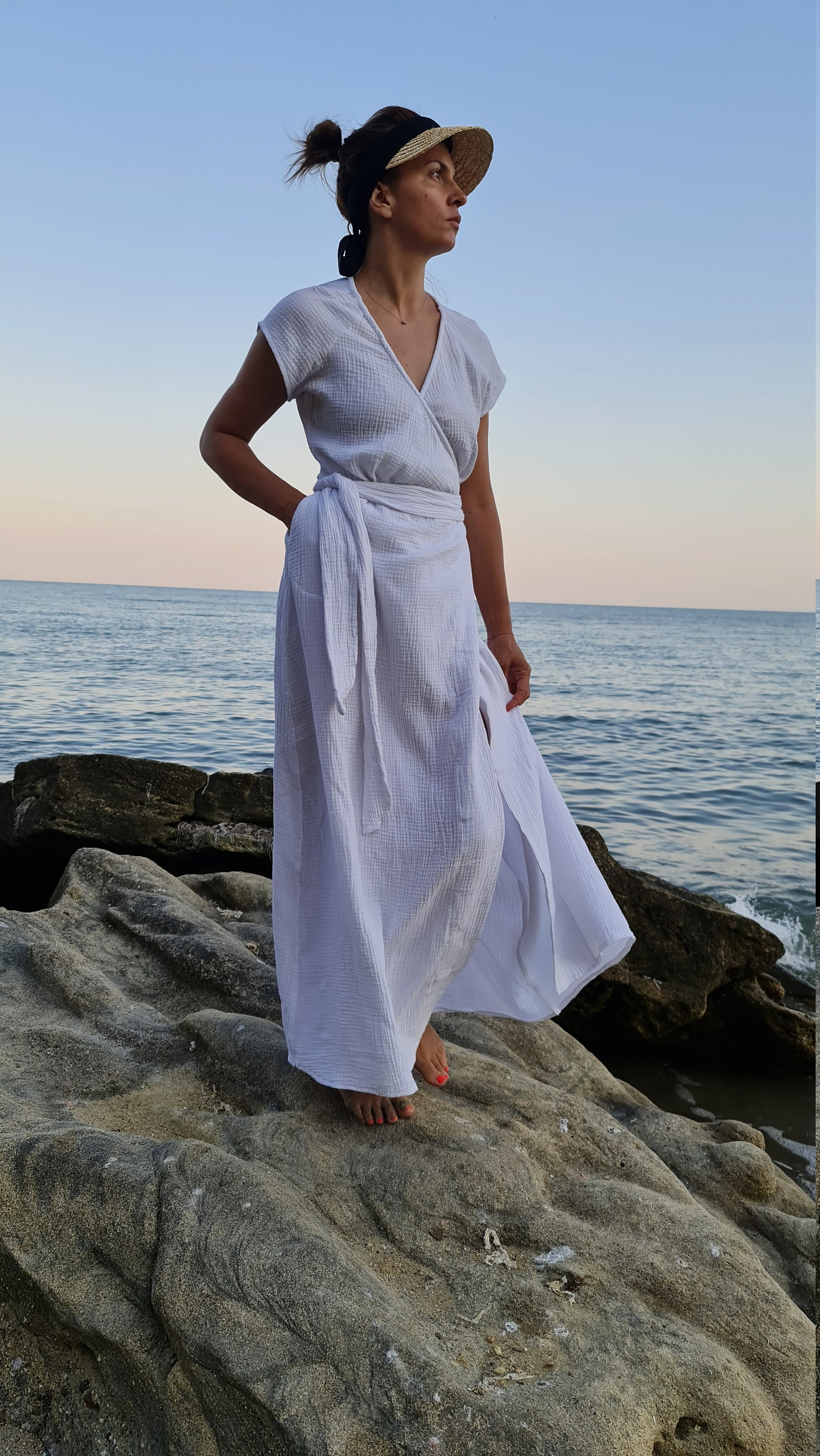 white cotton wrap dress Organic Wrap Dress / Off White